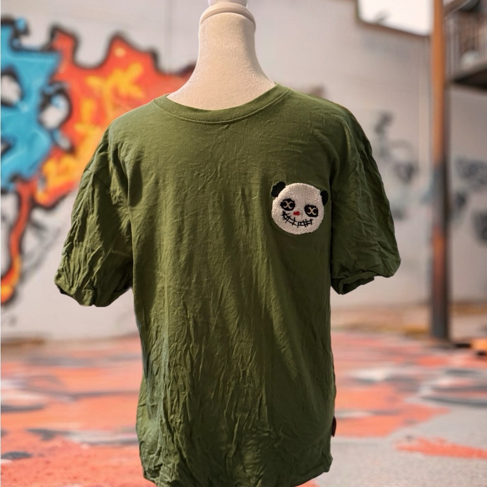 Members Only Olive Green Kids T-Shirt with Panda Patch